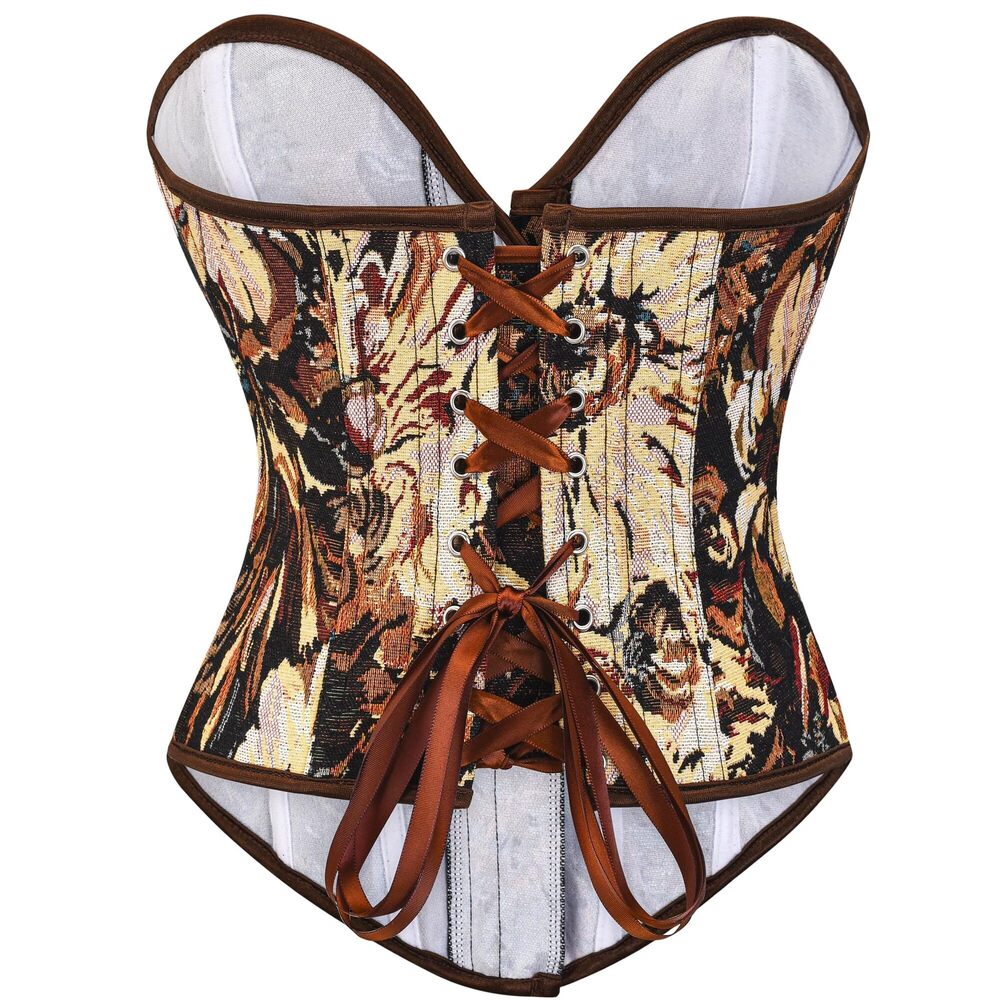 6137 Vintage Renaissance Floral Lace Up Bustier Corset Shapewear Top US - Picture 2 of 7